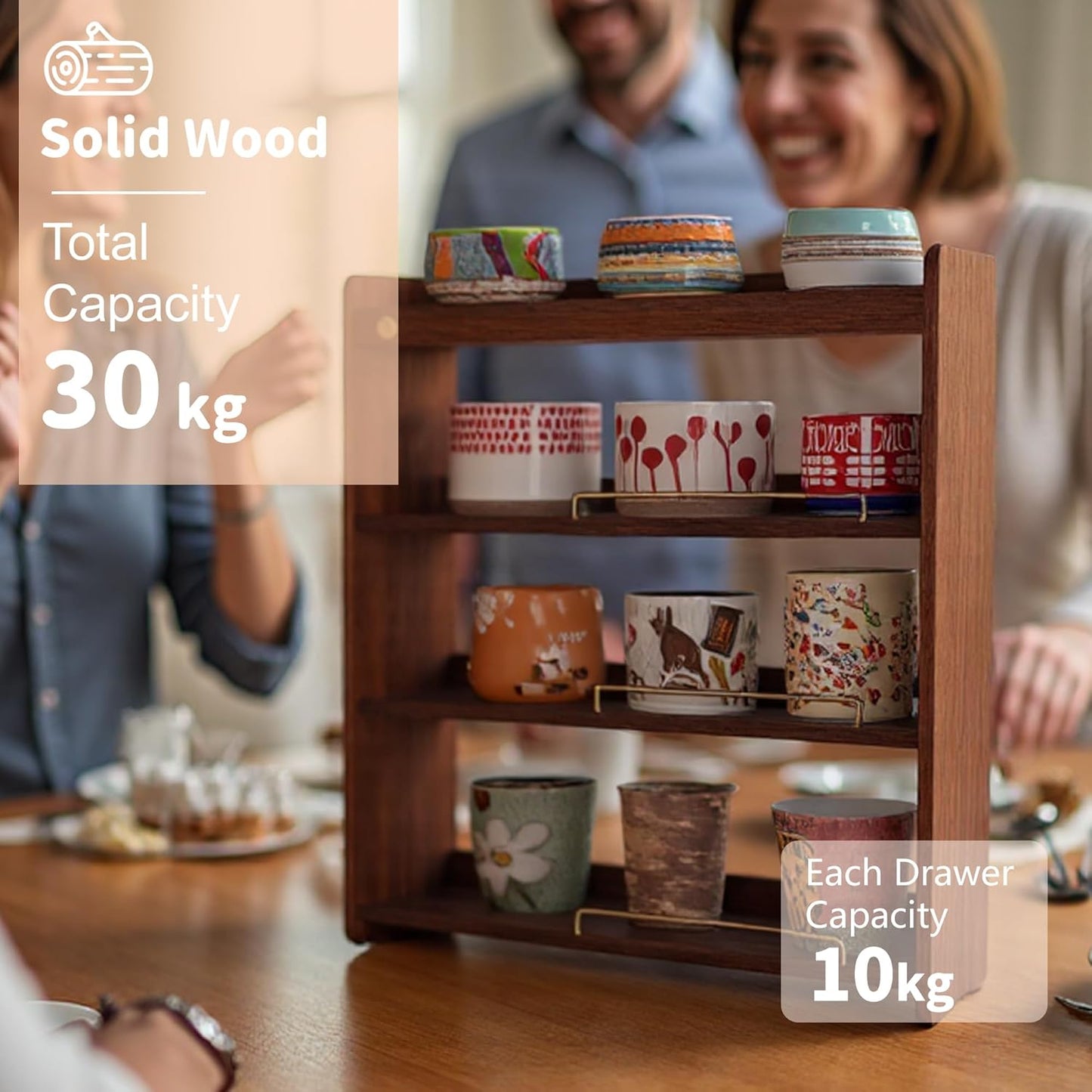 Coffee Mug Holder Wooden Cup Rack Mug Display Shelf Coffee Cup Holder for Countertop 4 Tier Wood Coffee Mugs Holder for Kitchen Coffee Cup Storage