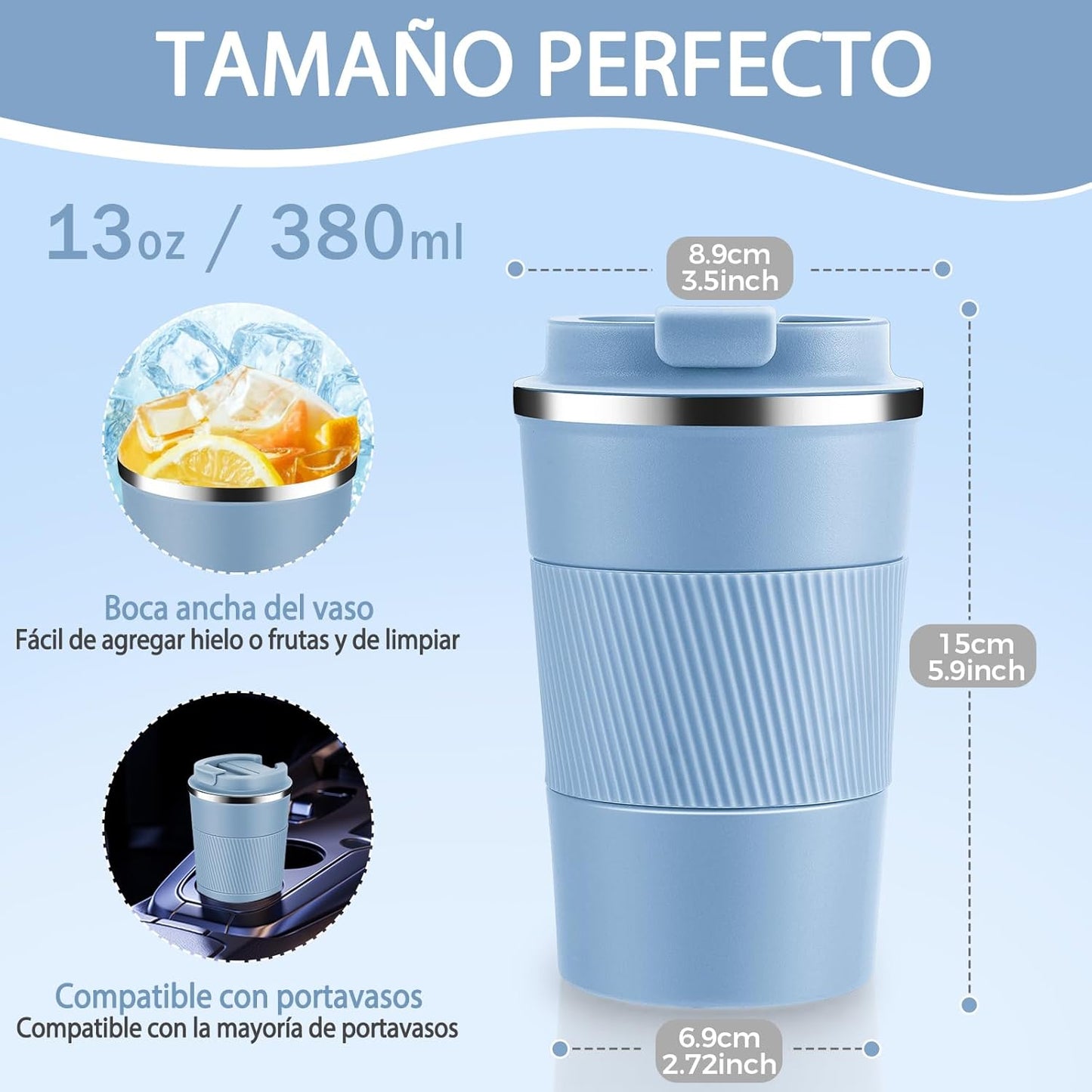 Volhoply 13 oz Stainless Steel Insulated Travel Coffee Mug with Fip Lid,Reusable Double Wall Vacuum Metal Coffee Cup,Portable to Go Leak Proof Cafe Thermal Tumbler for Hot & Cold Drinks(Fog,1)