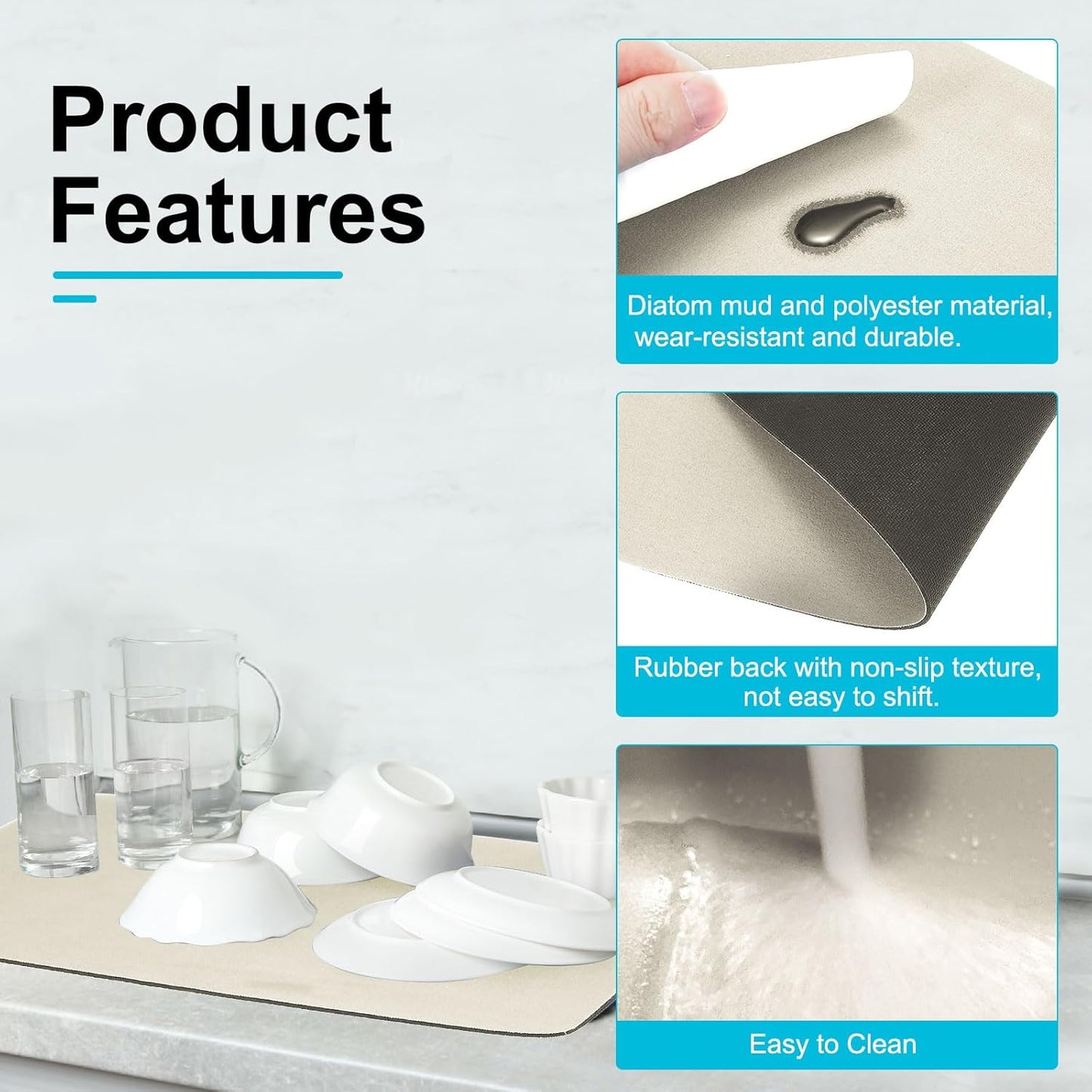 uxcell Silicone Mats for Kitchen Counter, 15.7" x 11.8" Non-Slip Countertop Protector Mat Heat Resistant Coffee Mat Waterproof Table Placemat, Beige