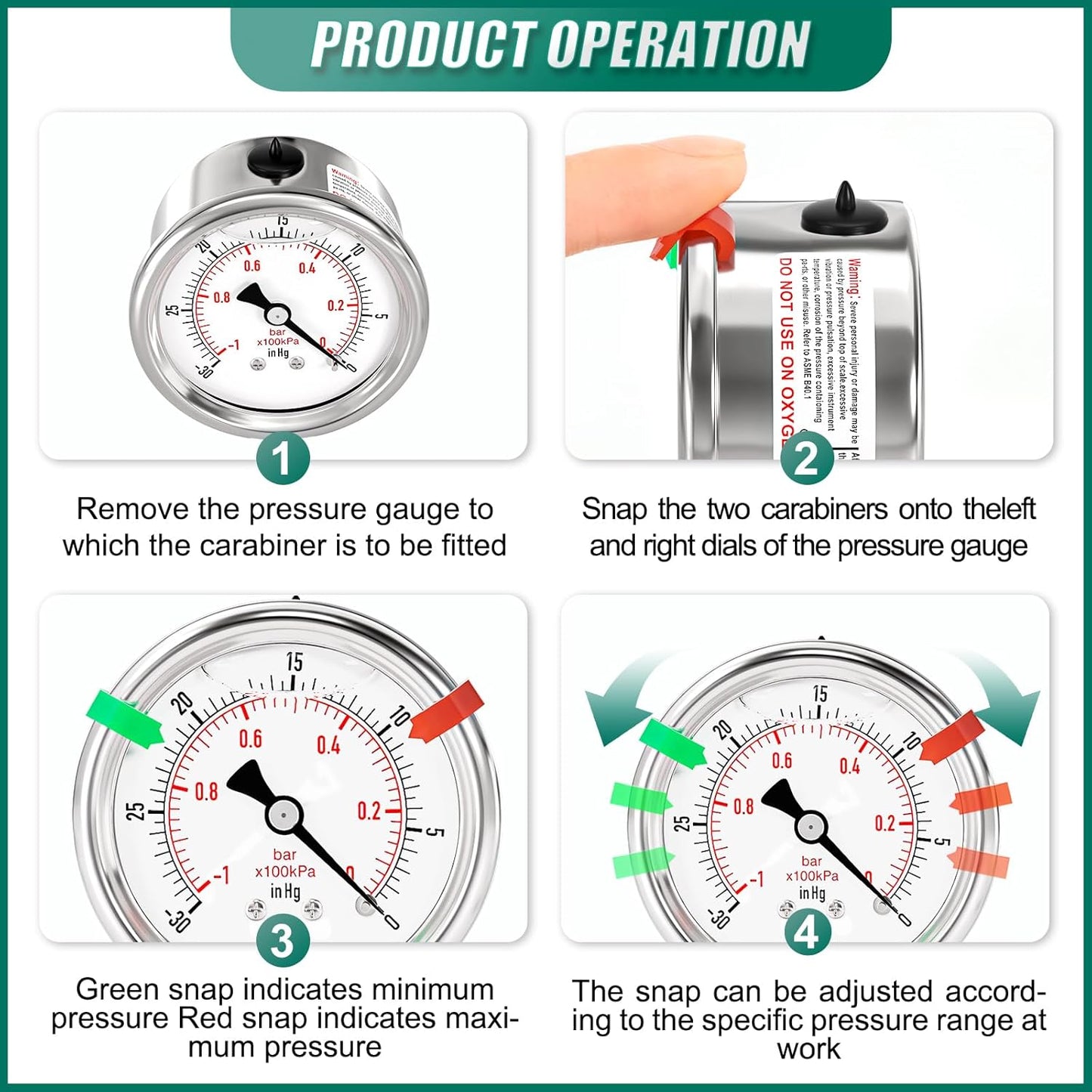 -30inHG-0PSI Stainless Steel Liquid Filled Pressure Gauge, 2.5" Dial Size, 1/8" NPT Back Mount, for Tube, Water Pump, Gas, Liquid, Pressure Test (with Range Mark Pointer)