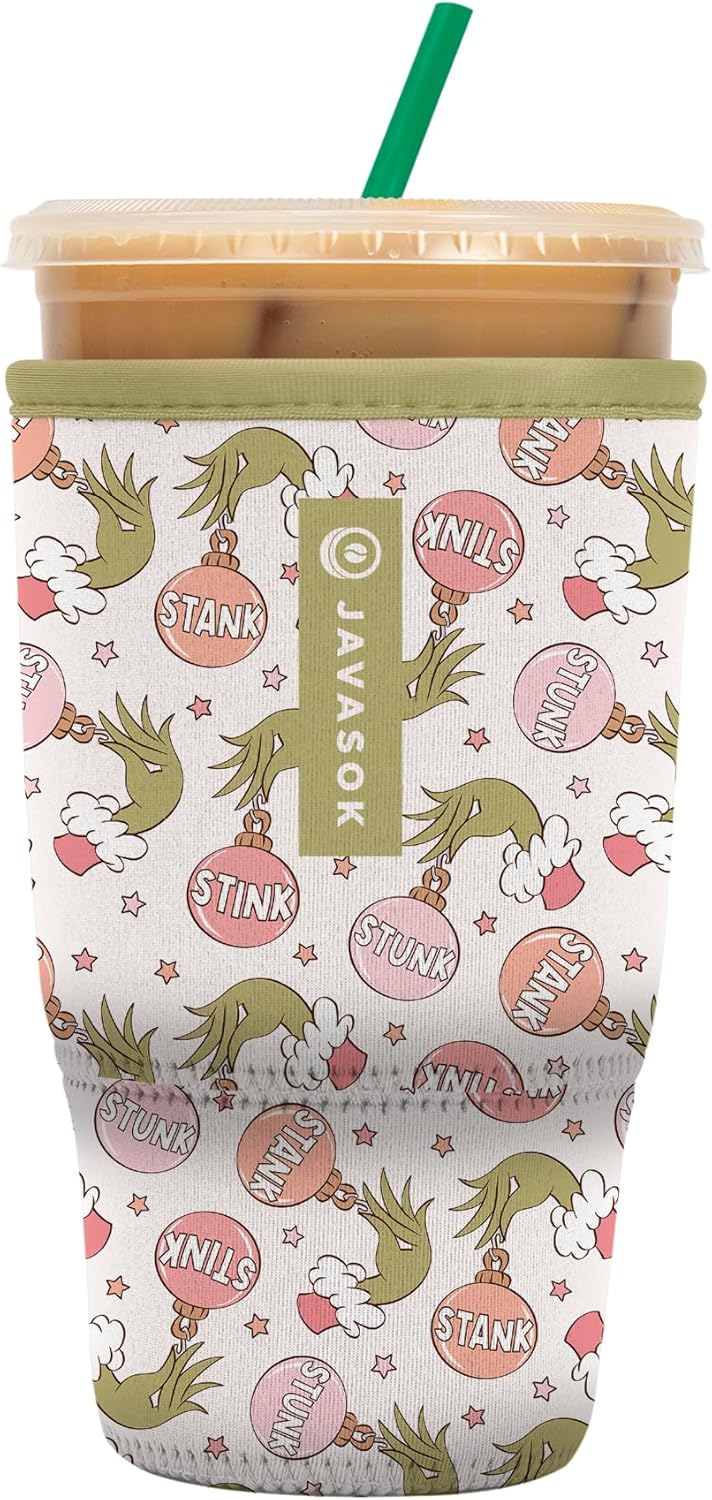 Sok It JavaSok Iced Coffee & Cold Soda Insulated Neoprene Cup Sleeve (Jingle Smells, Large: 30-32oz)