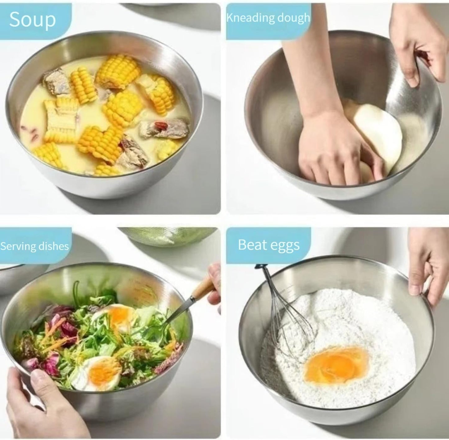 MANHONGYU Stainless Steel Mixing Bowls-3 Packs Small Thicker Stainless Steel Flat Bottom Mixing Bowls Set, Home, Refrigerator, and Kitchen Food Storage Organizers