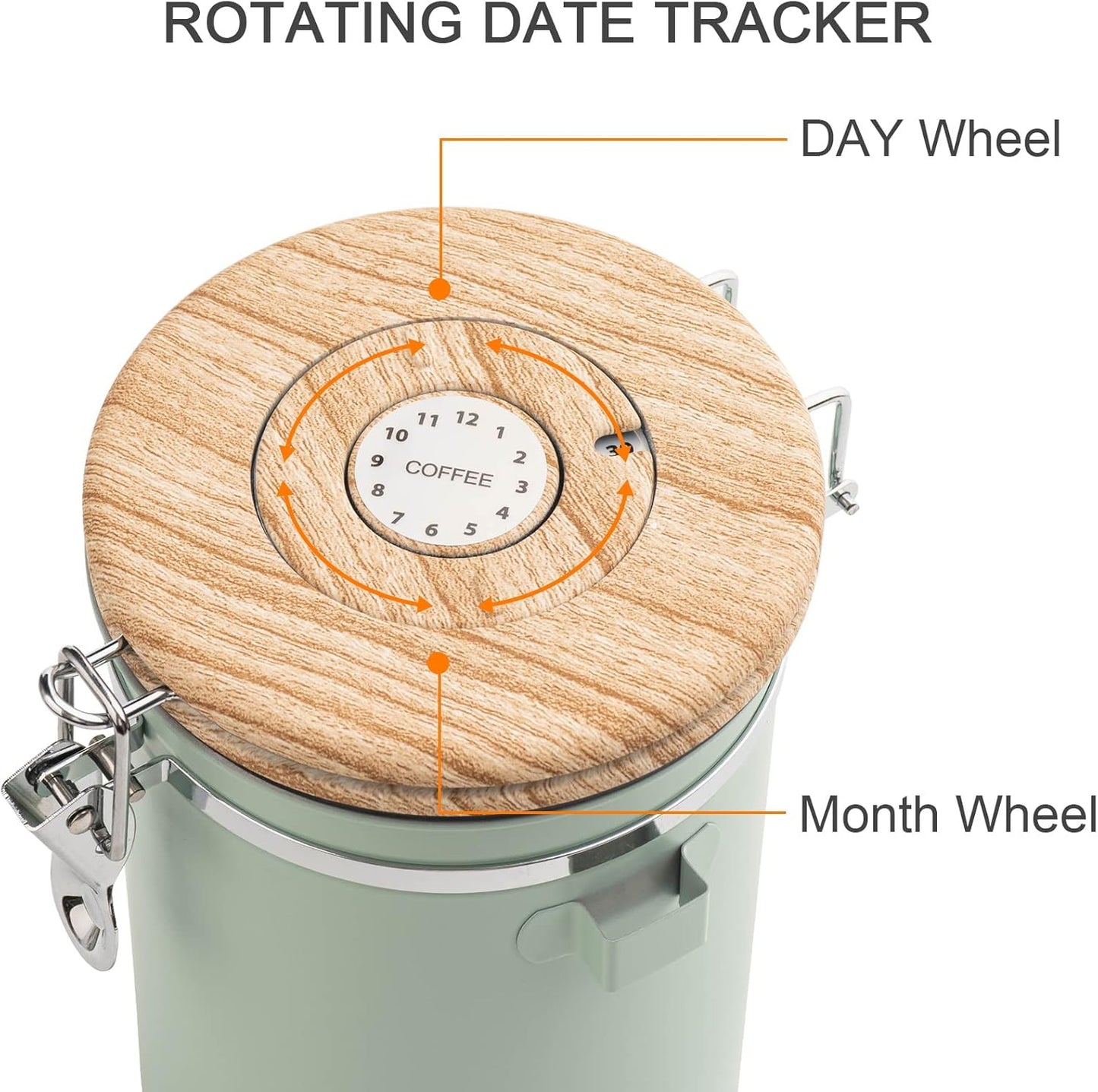 TEDSWAIT Coffee Canisters Airtight Coffee Bean Storage Container Kitchen Stainless Steel Food Storage Container with Scoop Date Tracker & CO2 Valve 61Fl Oz (Green)