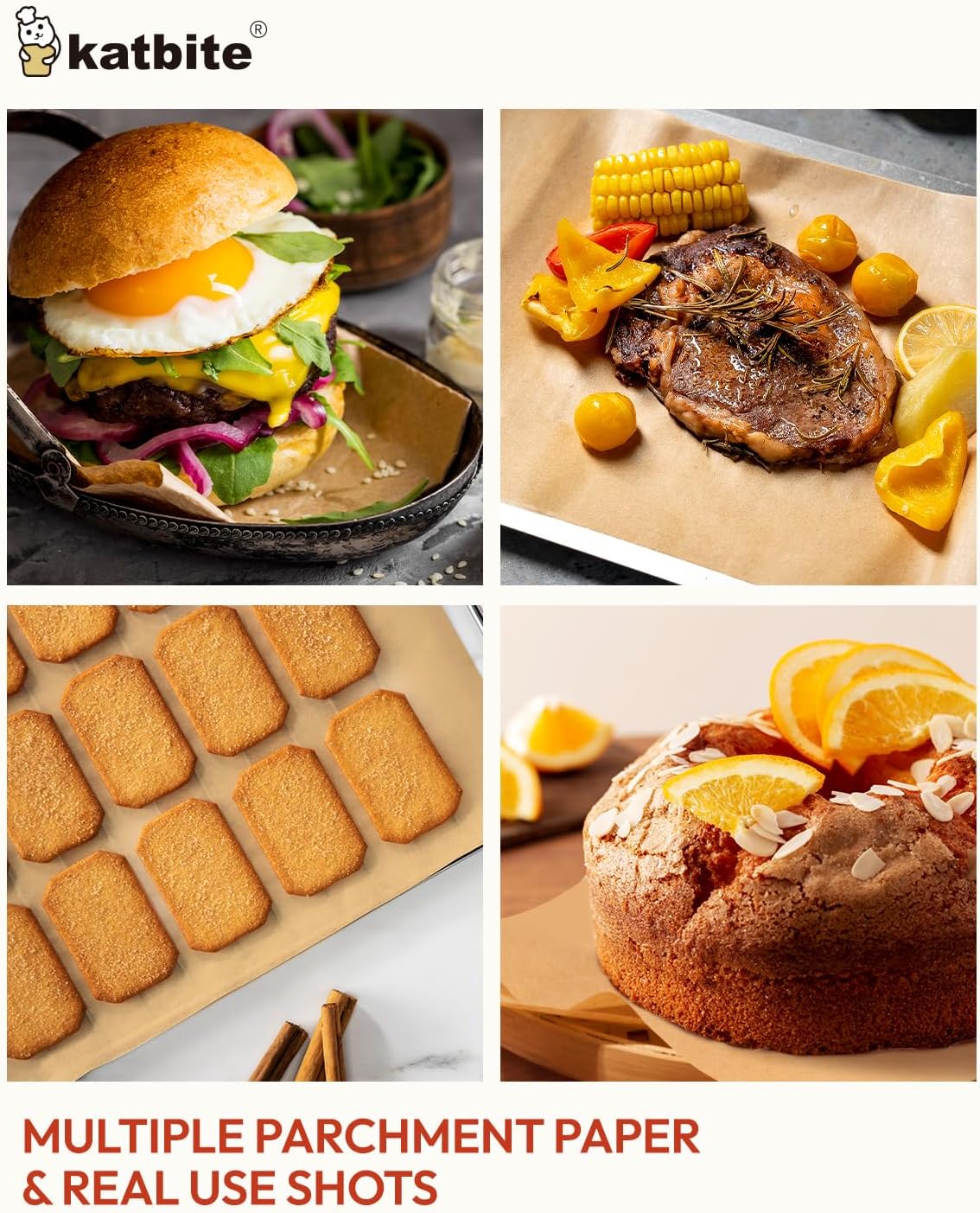 Katbite 265Pcs 10x15 inches Parchment Paper Sheets, Heavy Duty Unbleached Baking Paper, Pre-cut and Oil Proof Perfect for Steaming Cooking Bread Cake & Wrapping Foods[Advanced Series]