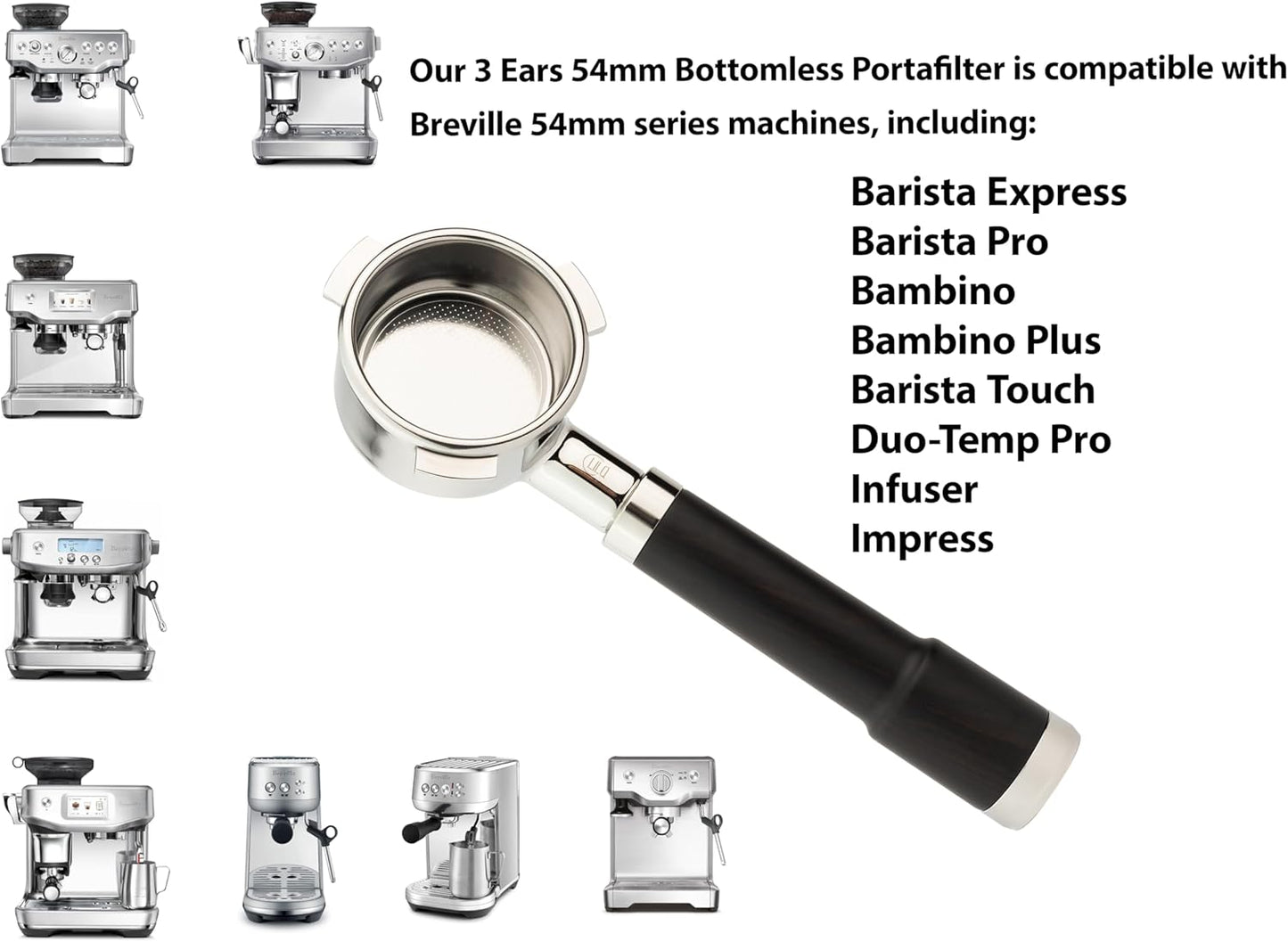LILQ 54mm Spouted Portafilter Compatible with Breville Barista Express, Barista Pro, Bambino, and More – 18-20g basket included (Walnut, Double Spouts)