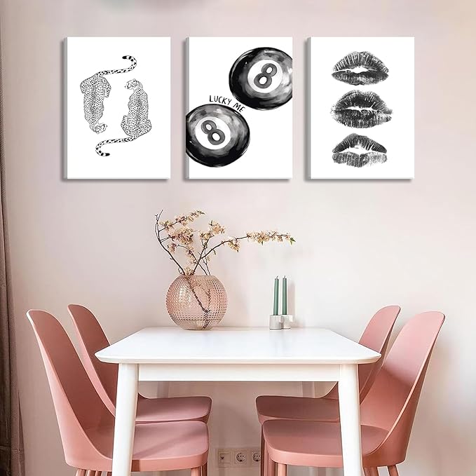 BOKPEN Trendy Black and White Leopard Canvas Wall Art, Funky Y2k Lucky 8 Ball - Image 3