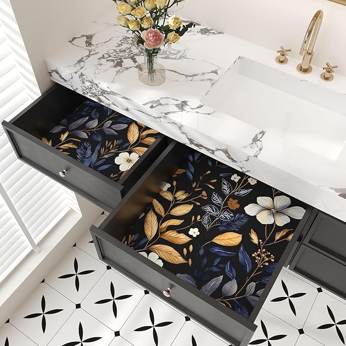 Laatse Vintage Dark Floral Wallpaper Peel and Stick Blue/Gold Leaf Wallpaper - Image 7