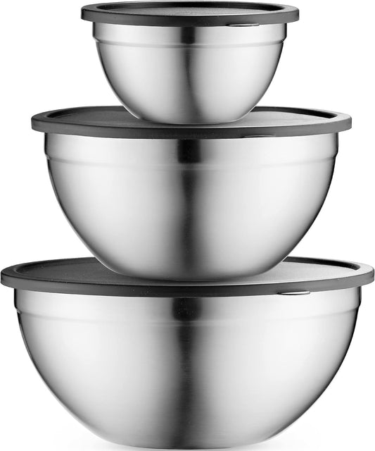 Mixing Bowls with Lids Set, Stainless Steel Mixing Bowls with Airtight Lids, Nesting Mixing Bowl Set for Space Saving Storage, Ideal for Cooking, Baking, Prepping & Food Storage