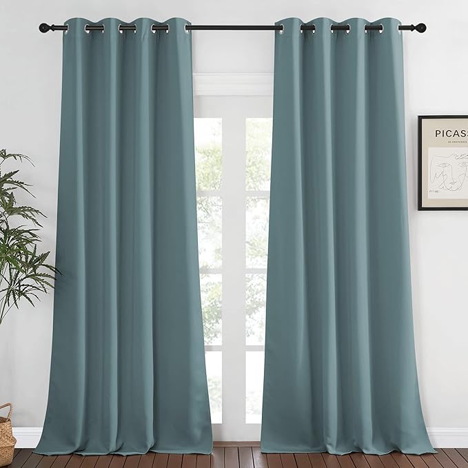NICETOWN Blackout Greyish Blue Curtain 95 inches Long, Energy Saving Thermal by NICETOWN
