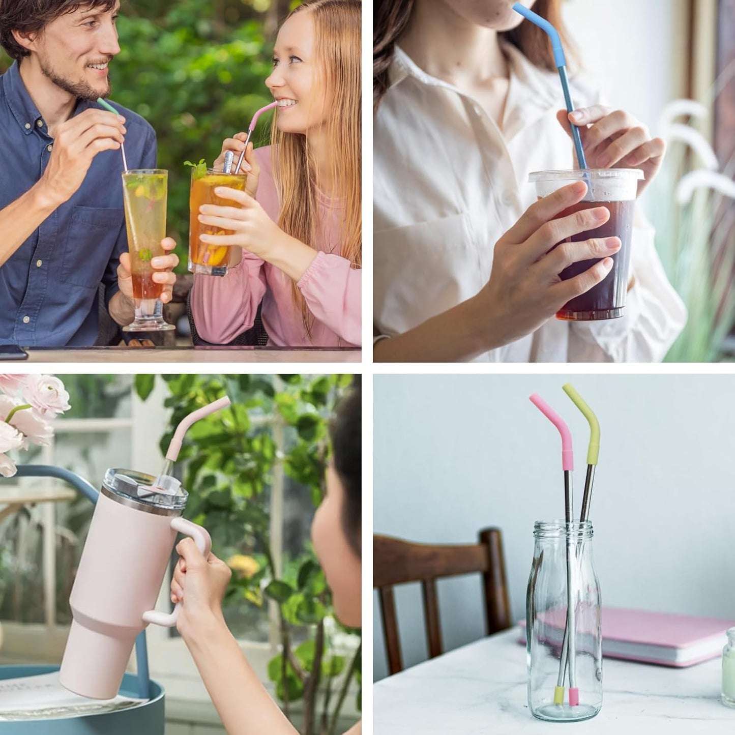 18 Pcs 8mm Silicone Straw Tips and Pedestals Reusable Food Grade Rubber Straw Tips for Metal Straws Replacement Flex Elbow Silicone Straw Covers for Stanley Cup Tumbler Fit for 8-10mm Diameter Straws