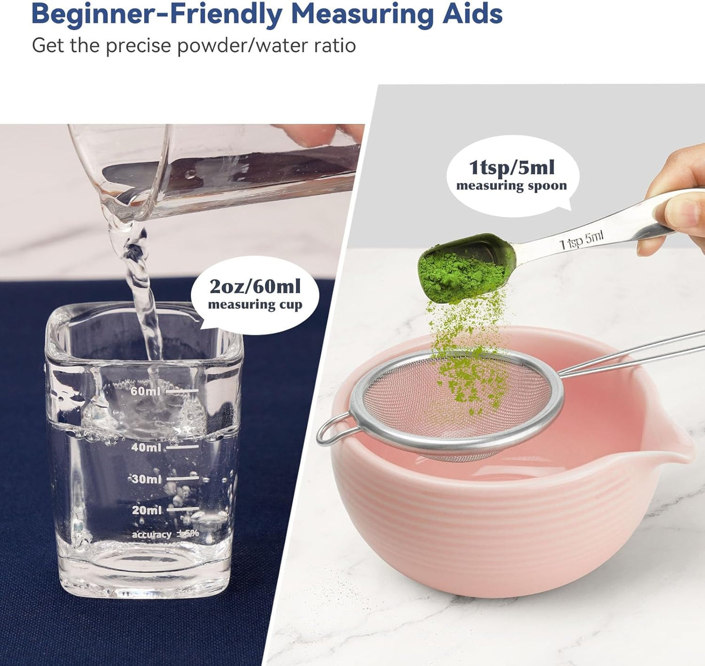 10-Pcs Matcha Kit Set, Whisk and Bowl with Spout & Measuring Spoon, Japanese Matcha Tea Making Tools, Light Pink