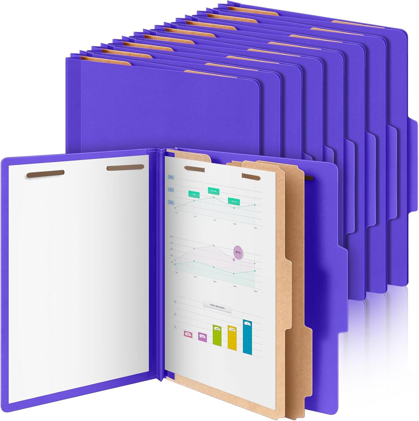 12 Pcs Classification Folders Letter Size Bulk - 2 Dividers Pressboard File Folder with 3. 5 Inch Expansion, 2 Prongs Fastener, Heavy Duty Office File Organizer for Teacher Medical (Purple)