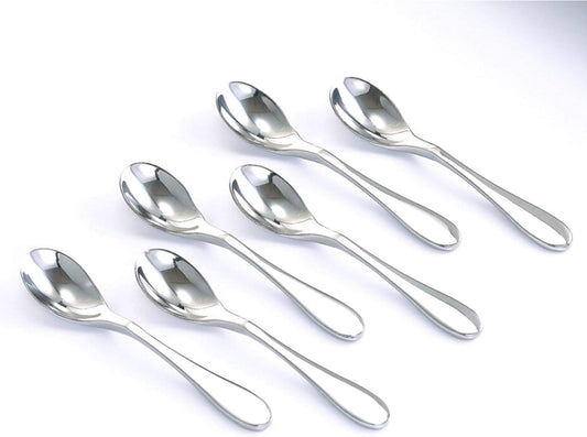 Knork Stainless Steel Demitasse Spoon (Set of 6), Shiny Gloss Silver, Tiny Coffee-Appetizer Specialty Spoons