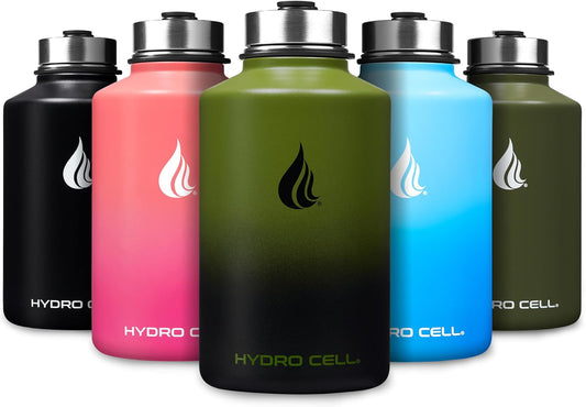 HYDRO CELL Stainless Steel Insulated Water Bottle with Straw - For Cold & Hot Drinks - Metal Vacuum Flask with Screw Cap and Modern Leakproof Sport Thermos for Adults (Army/Black 64oz)