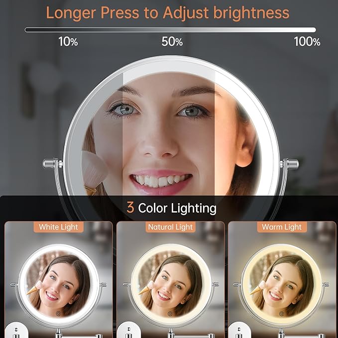 FUNTOUCH 5000mAh Rechargeable Wall Mounted Lighted Makeup Vanity Mirrors - Image 3