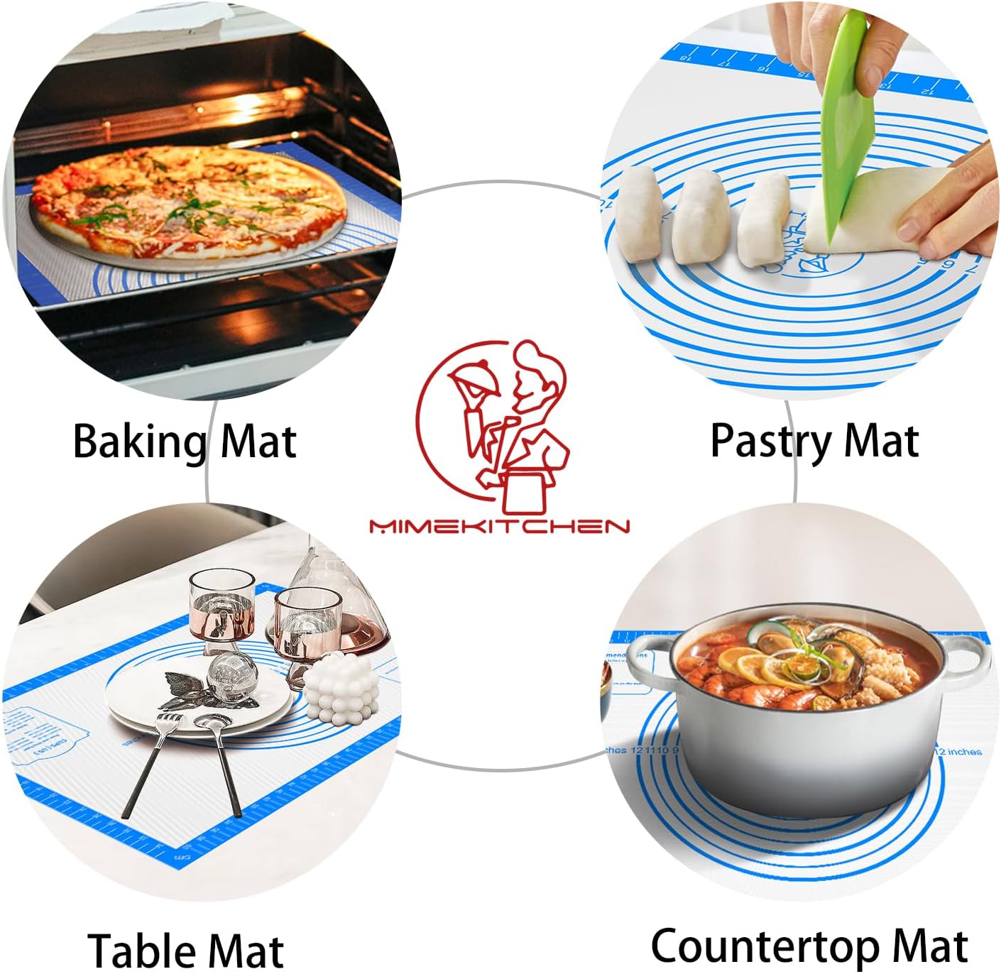 Silicone Pastry Mat for Dough Rolling,Silicone Baking Mat with Measurement for Baking Pie Crust, Pizza & Cookies, Non stick & Non Slip Silicone Mat