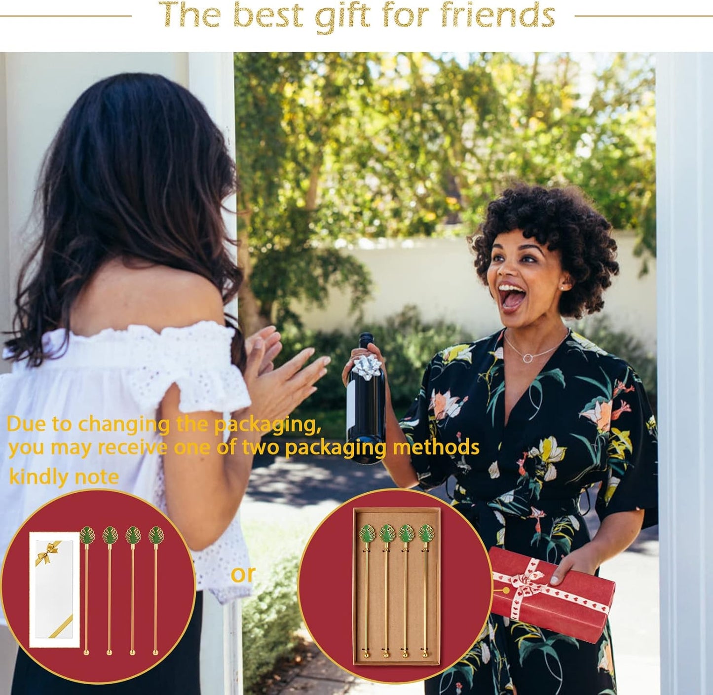 Palm leaf Drink Stirrer Sticks Stainless Steel Coffee Beverage Stirrers，Set of 4 Cocktail Swizzle Stick,7.5", Multicolor