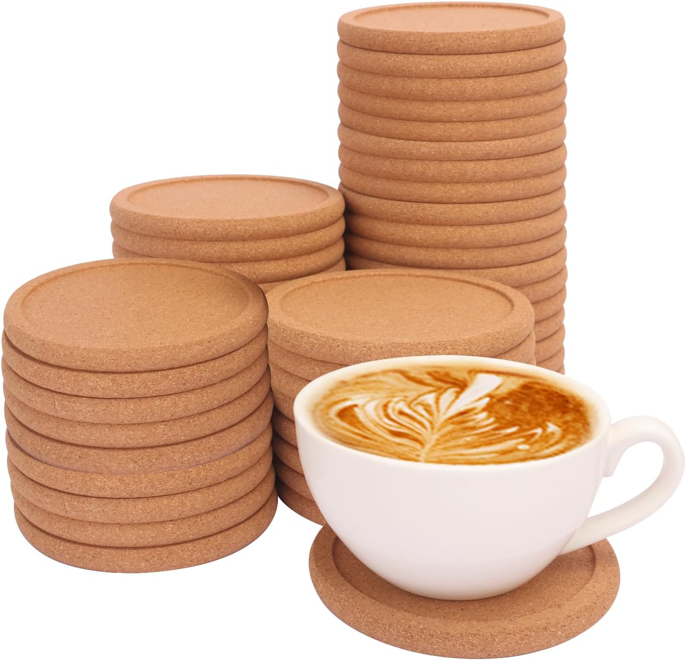 60 Pack 4 Inch Round Cork Coasters with Lip, Absorbent Cork Coasters for Drinks, Crafts, DIY Projects Wine Glass, Mug, Coffee Cup, Plants and General Use
