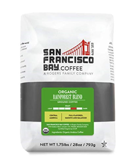 SF Bay Coffee Organic Rainforest Blend 28 oz Bag, Ground Medium Dark Roast, USDA Organic