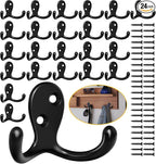 Homanu 24 Pack Coat Hooks, Heavy Duty Double Prong Coat Hooks Wall Mounted by Homanu