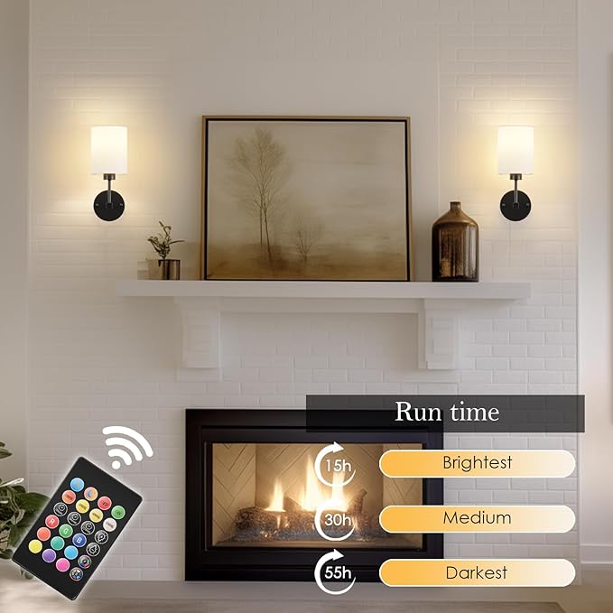 Battery Operated Wall Sconce Set of Two, Wireless Rechargeable Wall Light - Image 3