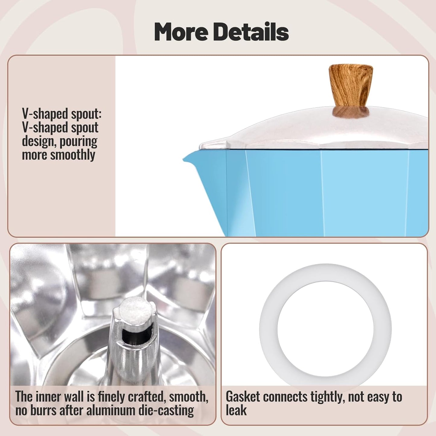 12 Cup Aluminum Moka Pot Classic Stovetop Espresso Coffee Maker 600ml 20oz Coffeemaker Percolator Mocha Pot Greca Coffee Maker Cafe Makers for Italian and Cuban Café Brewing Blue