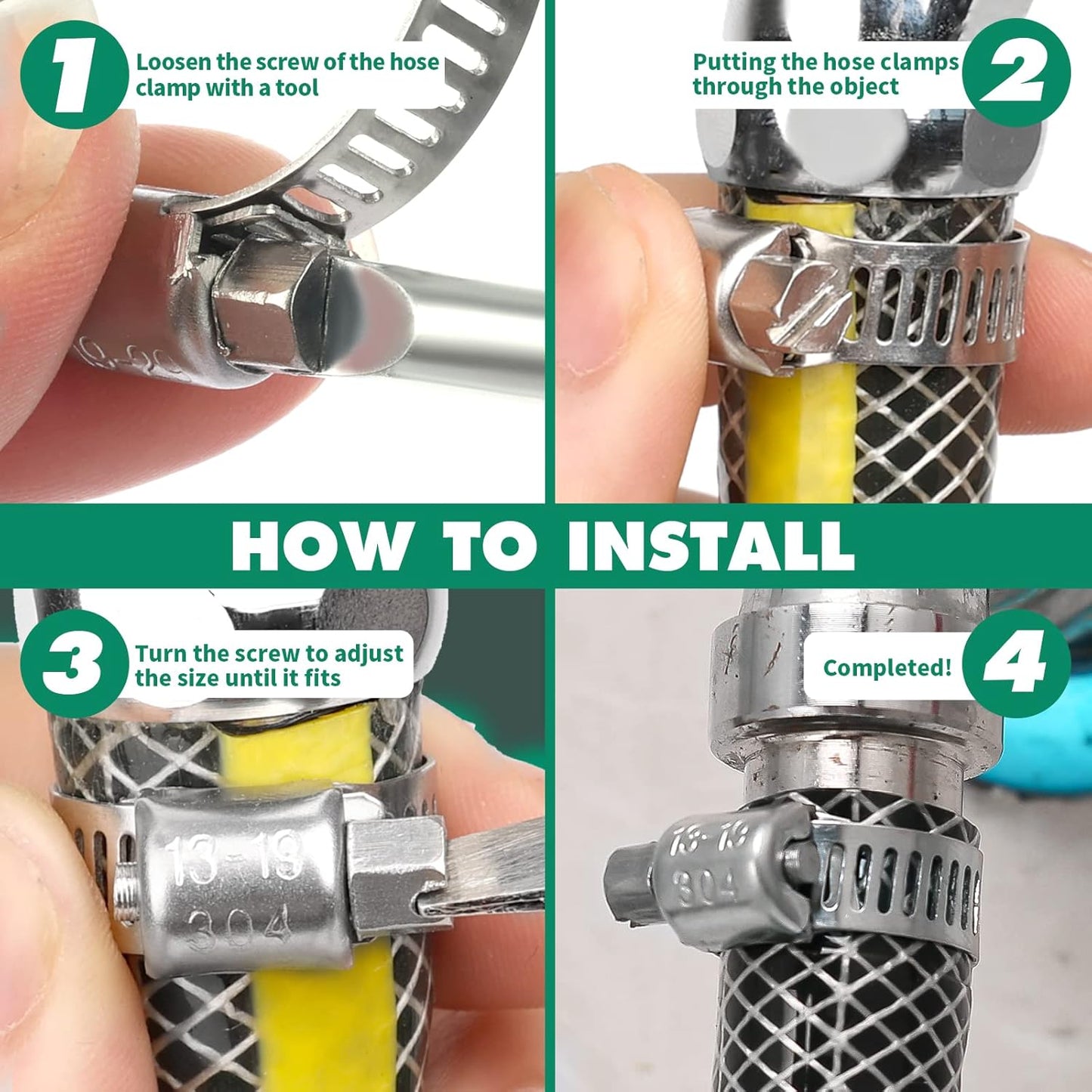 150PCS Hose Clamps Stainless Steel Assortment Adjustable 1/4"-1-1/2"(6-38mm) Worm Gear Hose Clamp, Heavy Duty Metal Small Hose Clamps for Automotive, Pipe, Radiator Plumbing, Fuel Line