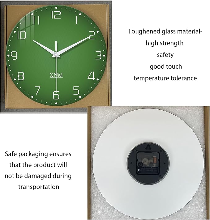 XNM Green Wall Clock for Bedroom Round Glass Wall Clocks Battery Operated 14 - Image 7