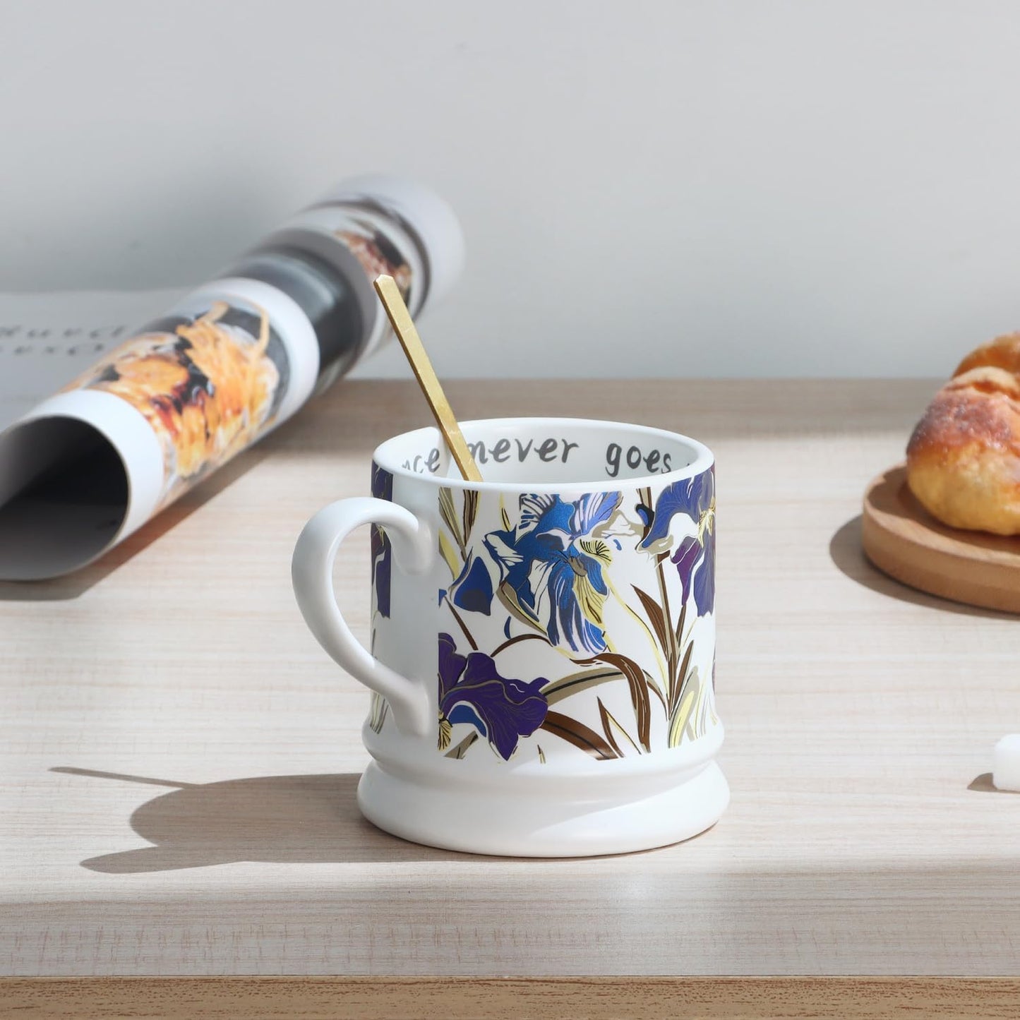 Ceramic Coffee Cappuccino Mug, 13 oz Classical Flower Mugs Vintage Floral Cups Aesthetic Mug Tea Cup, Perfect for Tea, Cocoa, Latte - Gifts for Women Men Dad Mom (White)