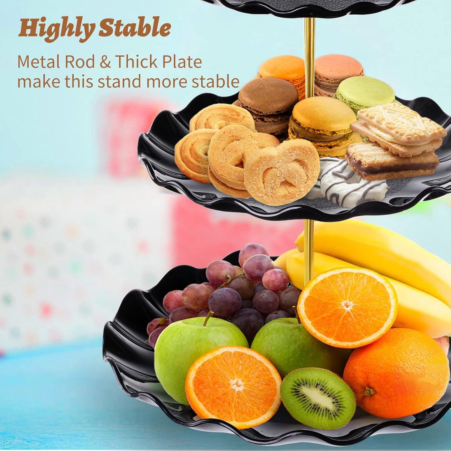 3 Tier Cupcake Stand Holder, Plastic Cup Cake Stand Towel with Tiered Serving Tray for Cupcakes, Donuts, Fruits and More, White (Black)