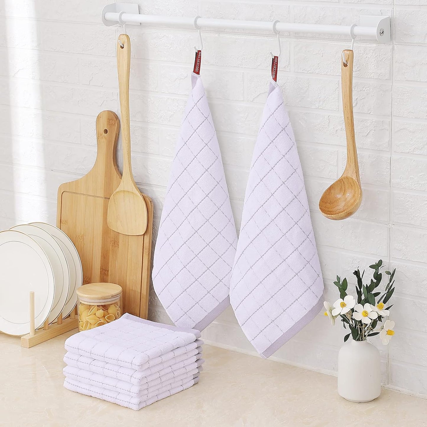 Homaxy 100% Cotton Terry Kitchen Dish Cloths, Ultra Soft and Absorbent Dish Towels for Kitchen, Suitable for Drying and Washing Dishes, 6 Pack, 12 x 12 Inches, White