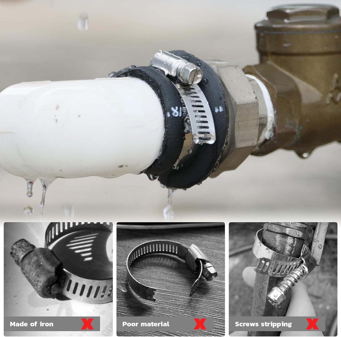 175PCS Hose Clamps Stainless Steel Assortment Adjustable 1/4"-2"(6-51mm) Worm Gear Hose Clamp, Heavy Duty Metal Small Hose Clamps for Automotive, Pipe, Radiator Plumbing, Fuel Line