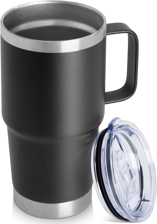 HASLE OUTFITTERS 20oz Tumbler with Lid, Stainless Steel Tumbler with Handle, Metal Insulated Travel Coffee Mug with Handle, Double Wall Vacuum Spill Proof Tumbler Cup, Black 1 Pack