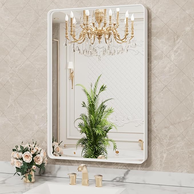 LOAAO 20x30 Inch White Metal Framed Bathroom Mirror - Image 4