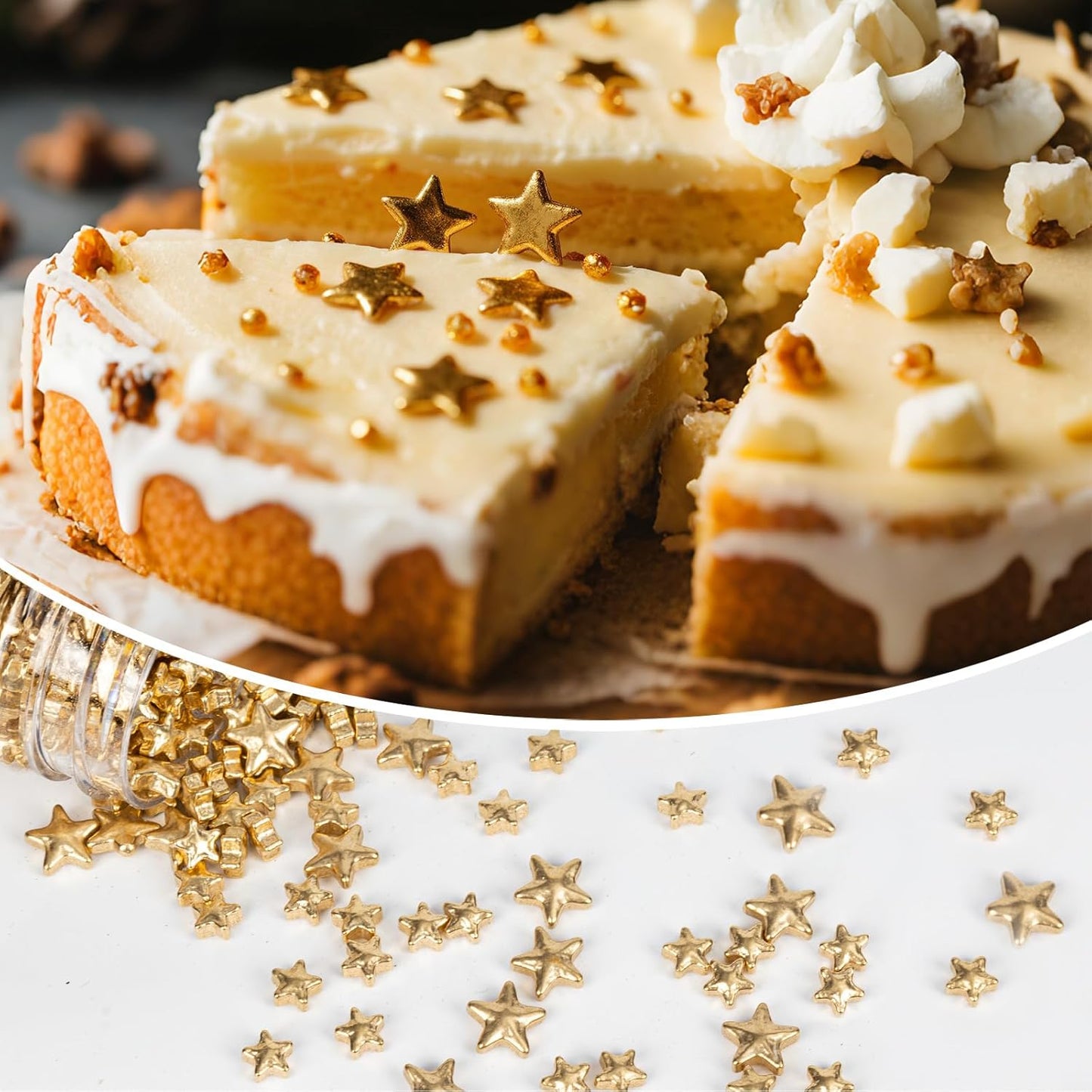 Twisweet Gold Sprinkles, Edible Gold Stars for Cake Decorating, Sugar Sprinkles for Baking, Mix Size Gold Candy, Cake Topper Ice Cream Cupcake Cookie Toppings Dessert Decorations, Christmas Wedding Birthday Party Supplies (130g/4.58oz)