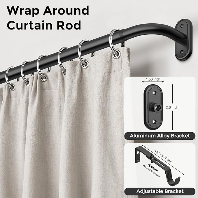 2 Pack Curtain Rods 36-88 Inch, 1 Inch Adjustable Heavy Duty Room Darkening - Image 2