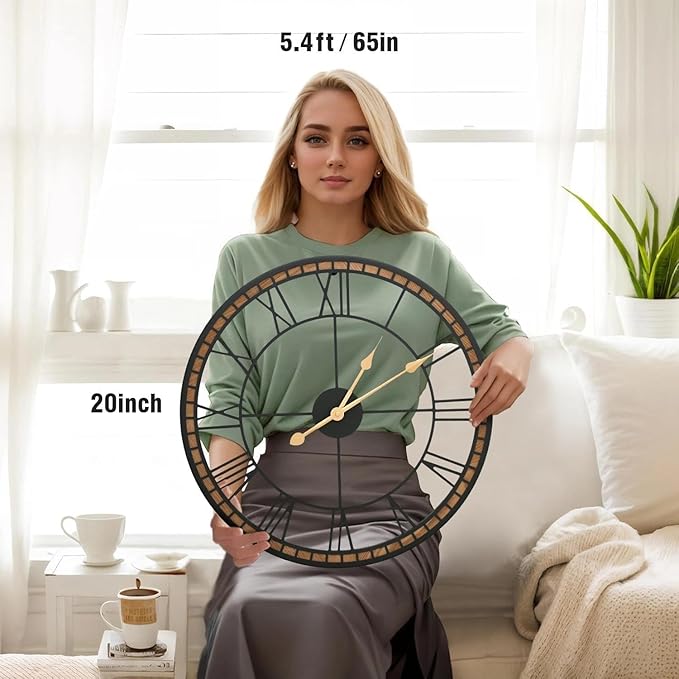 Micasso Large Farmhouse Wall Clock: 20 inch Modern Metal Black - Image 2
