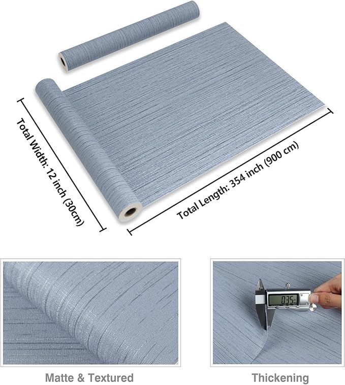 CRE8TIVE Light Blue Grasscloth Wallpaper Textured Stick and Peel Faux Grass - Image 8