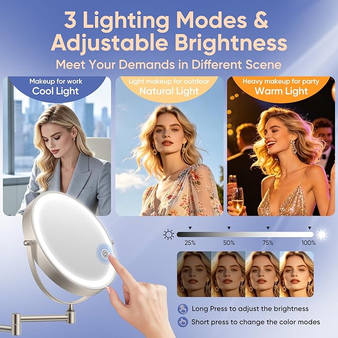 FUNTOUCH 9" Wall Mounted Lighted Makeup Mirror - Image 4