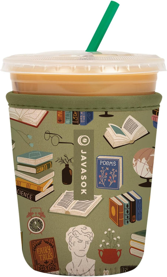 Sok It JavaSok Iced Coffee & Cold Soda Insulated Neoprene Cup Sleeve (Book Club, Small: 16-20oz)