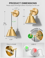 NIORSUN Brushed Gold Battery Operated Wall Sconce Set of 2, 5200mAh Dimmable - Image 8