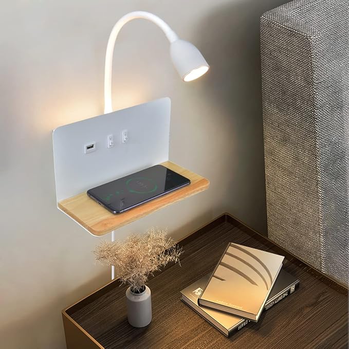 Bedside Wall Sconces with Wireless Charging Station & USB Charging, 3 by SENFAY