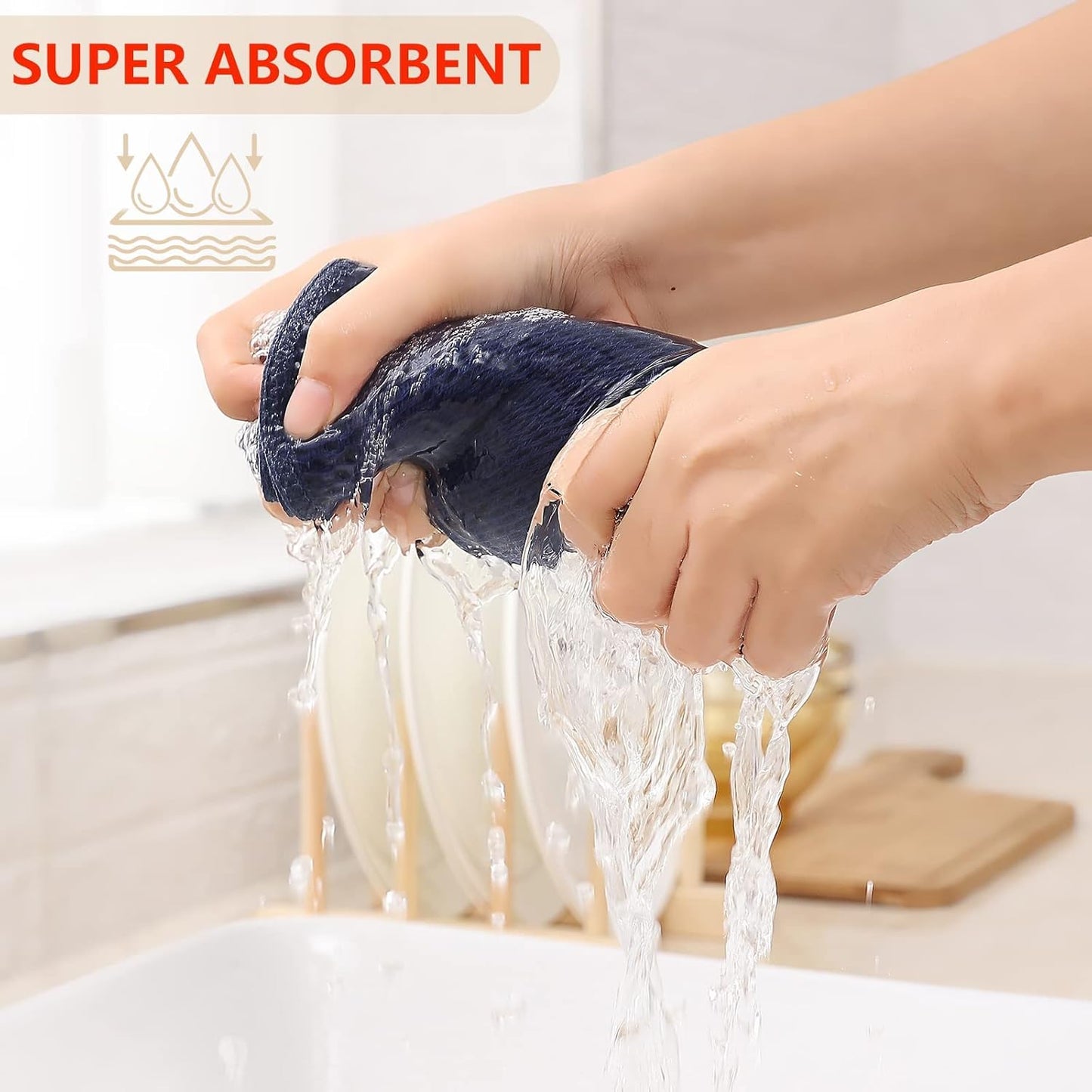 Kitinjoy 100% Cotton Waffle Weave Kitchen Towels, 8-Pack Super Soft and Absorbent Dish Towels for Drying Dishes, Kitchen Hand Towels, 13 in x 28 in, Navy Blue