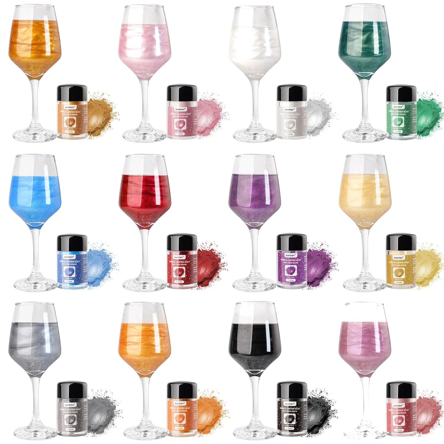 Edible Glitter for Cocktails and Cakes, 12 Colors x 5g Food Grade Shimmer Luster Dust Edible Set, Food Glitter for Drinks Cookies Chocolate