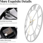 Cuspin 20 Inch Wall Clock Large Silver Decorative Clocks, Modern Metal Round - Image 5