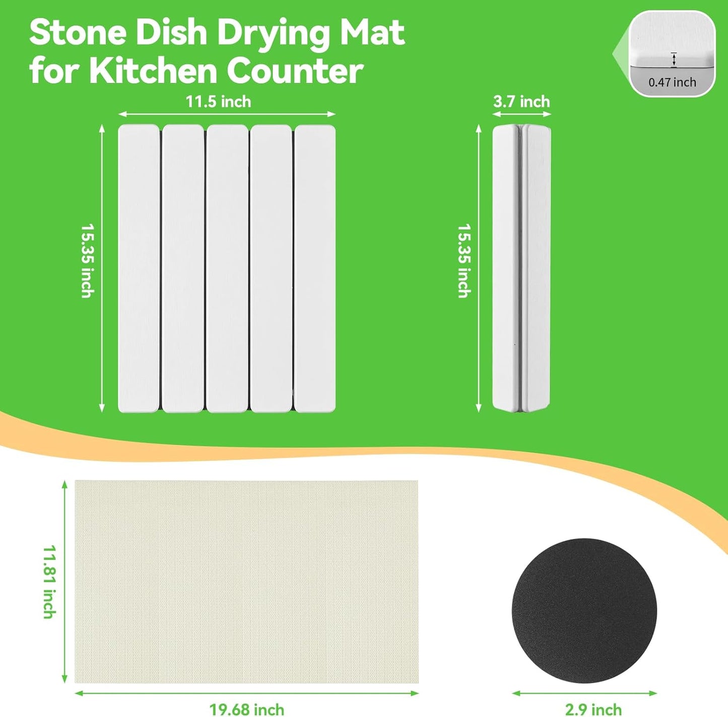 Stone Drying Mat for Kitchen Counter, Stone Bath Mats for Bathroom, Quick Dry Diatomaceous Earth Mat, Foldable Non-Slip Stone Mat for Bathroom Dishes Bottles Cups, Match Any Countertop, 15.8''x11.8''