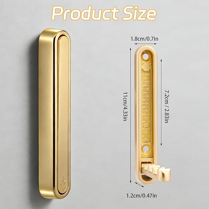 Dntorx 2 Pcs Extended Folding Coat Hooks Wall Mounted, 4.33 in Gold Foldable - Image 2