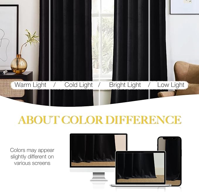 NICETOWN Black Velvet Blackout Curtains 96 inch Long - Image 9