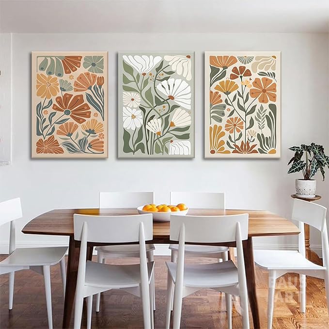 KISSFOX Framed Canvas Wall Art Abstract Floral Botanical Print Set of 3 Green - Image 7