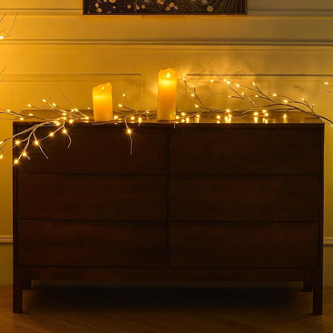 White Birch Garland with Lights 6ft 72LED, Battery Operated Twig Vine with Timer - Image 5